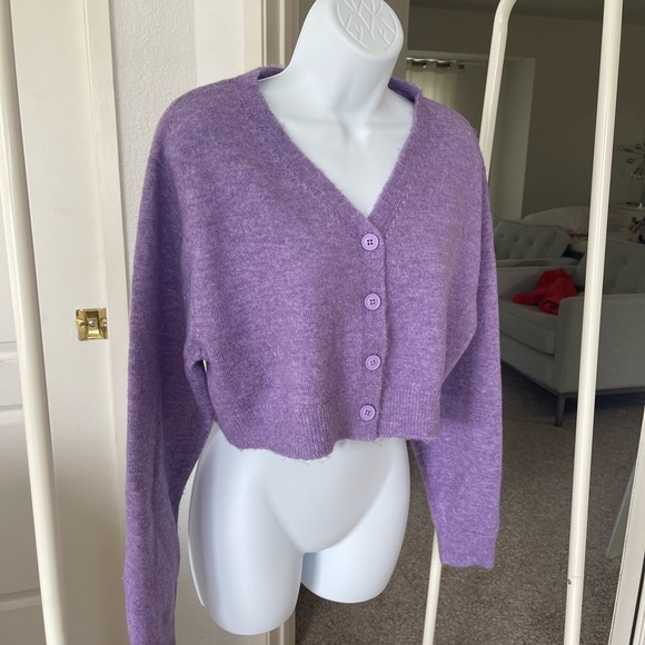 Collusion ASOS purple vneck cardigan sweater button down preowned US 0 - Picture 5 of 8